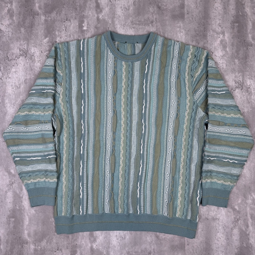 3D Knit Sweater Mens XL Green Chunky Bill Cosby Grandpa Pullover Long Sleeve